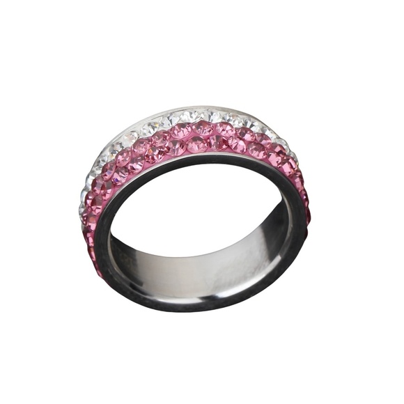 Pink & Clear Czech Crystal Ring – Stainless Steel, Size 9 - Picture 2 of 2